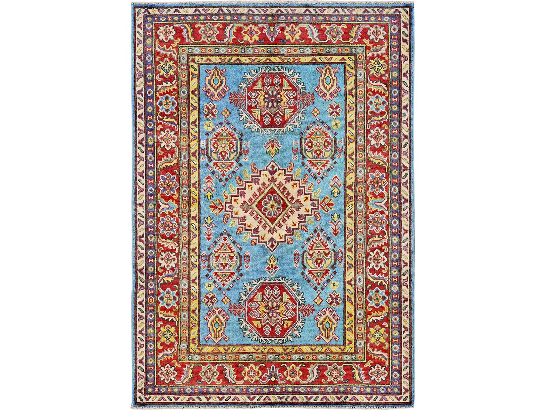 Kazak Kazak hand-knotted wool rug in Blue & Red, 4'1" x 5'10" — SKU O0356