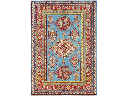 Blue 4'1" x 5'10" Kazak Hand knotted Wool Rug - Sku: O0356