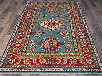 Blue 4'1" x 5'10" Kazak Hand knotted Wool Rug - Sku: O0356