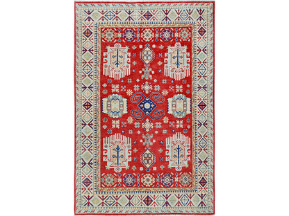 Kazak Kazak hand-knotted wool rug in Red & Ivory, 3'10" x 5'10" — SKU O0357