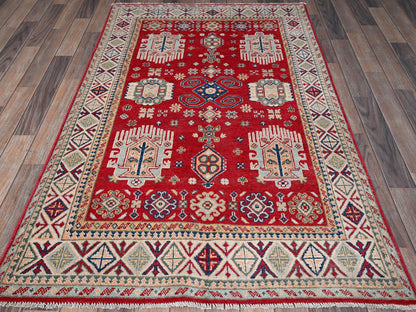Kazak Kazak hand-knotted wool rug in Red & Ivory, 3'10" x 5'10" — SKU O0357 (view 2)