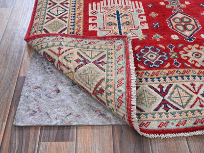 Kazak Kazak hand-knotted wool rug in Red & Ivory, 3'10" x 5'10" — SKU O0357 (view 3)