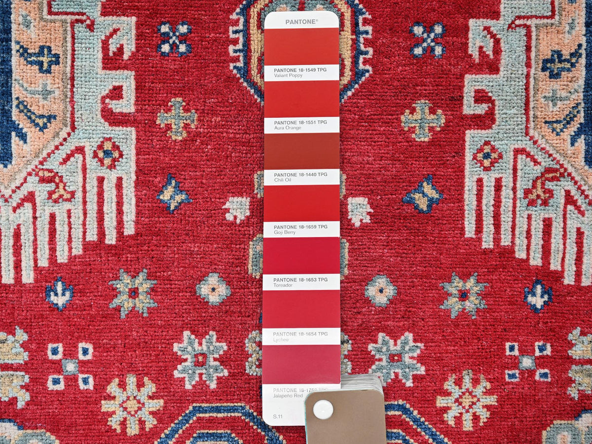 Kazak Kazak hand-knotted wool rug in Red & Ivory, 3'10" x 5'10" — SKU O0357 (view 4)