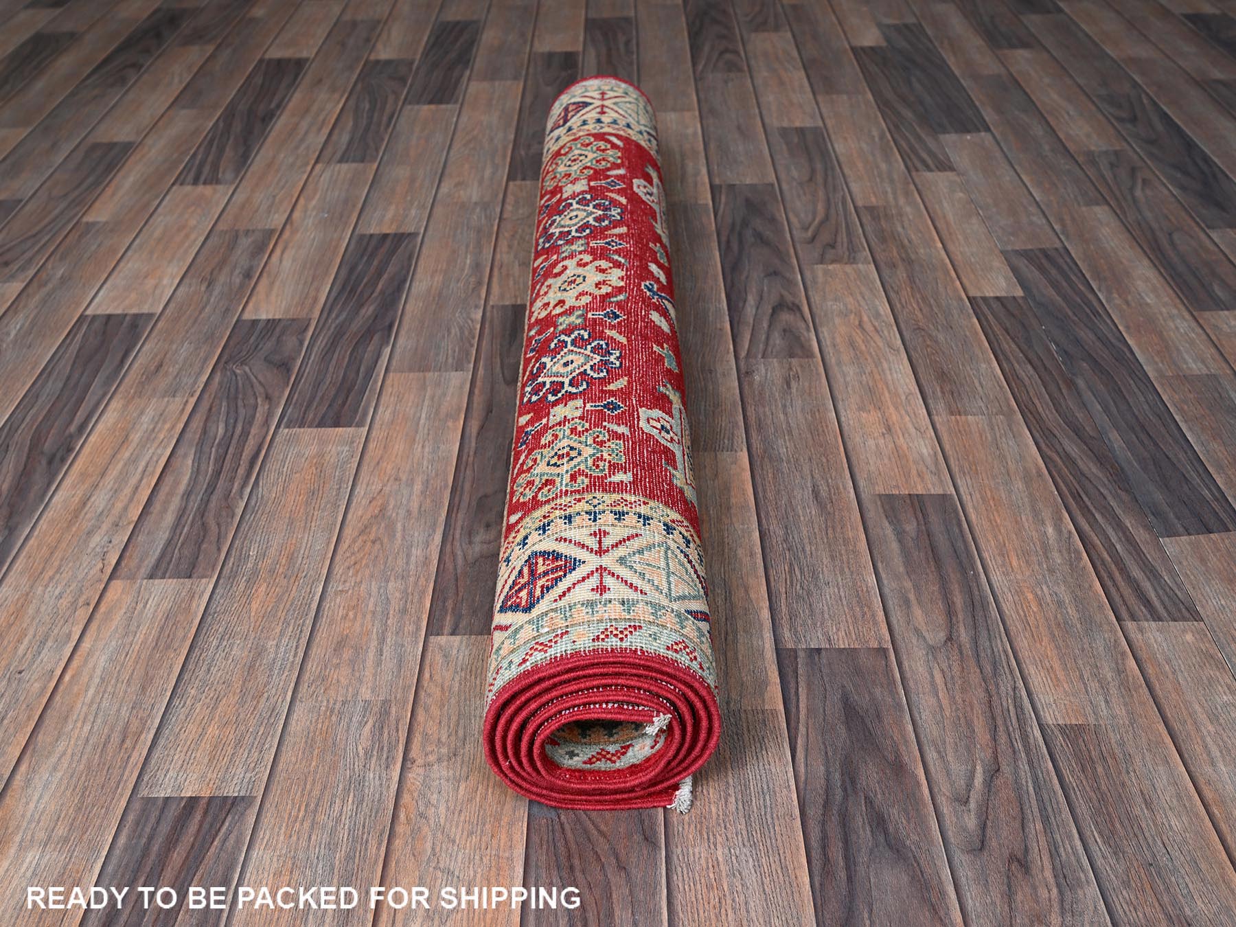 Kazak Kazak hand-knotted wool rug in Red & Ivory, 3'10" x 5'10" — SKU O0357 (view 5)