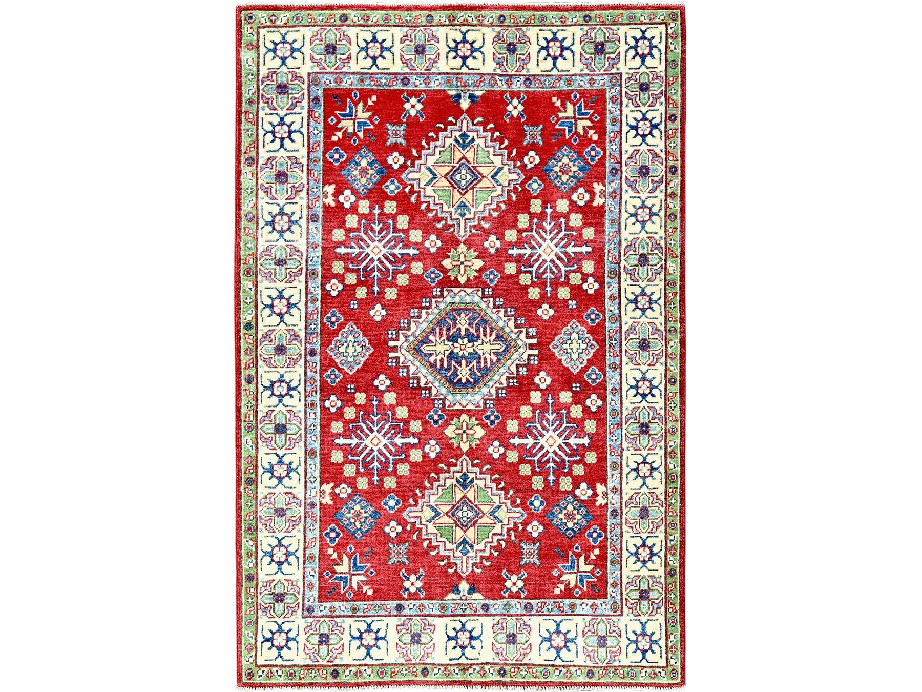 Kazak Kazak hand-knotted wool rug in Red & Ivory, 3'11" x 6' — SKU O0358