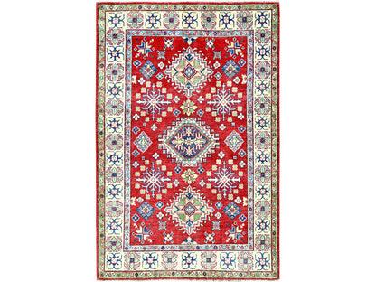 Kazak Kazak hand-knotted wool rug in Red & Ivory, 3'11" x 6' — SKU O0358