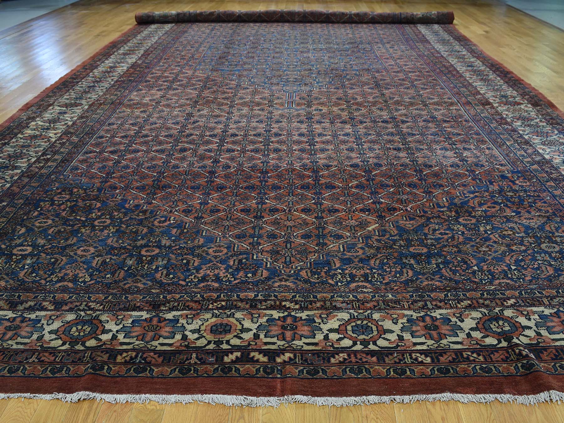 Antique hand-knotted wool rug in Red & Taupe, 11'10" x 23'4" — SKU O035950 (view 2)
