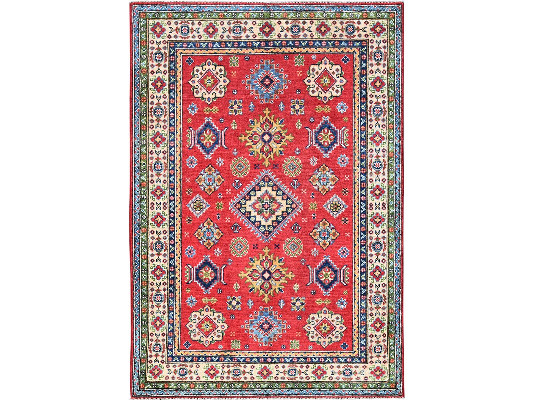 Kazak Kazak hand-knotted wool rug in Red & Ivory, 4' x 6' — SKU O0359