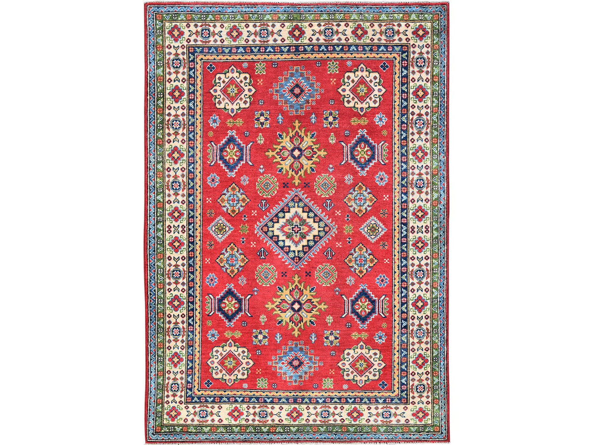 Kazak Kazak hand-knotted wool rug in Red & Ivory, 4' x 6' — SKU O0359
