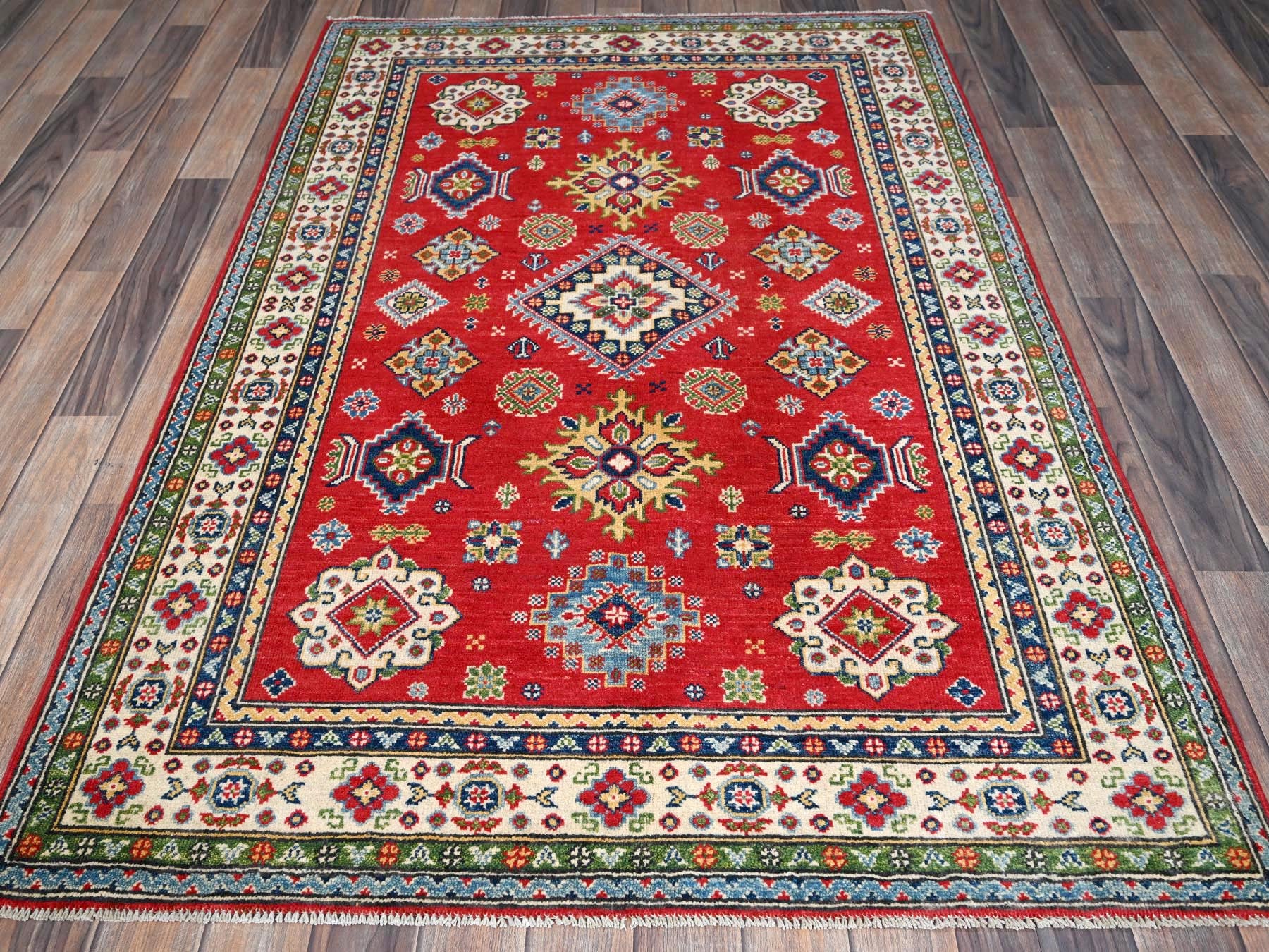 Kazak Kazak hand-knotted wool rug in Red & Ivory, 4' x 6' — SKU O0359 (view 2)