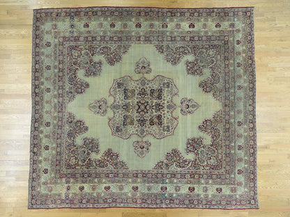 Kerman Antique hand-knotted wool rug in Beige & Red, 10'9" x 12' — SKU O036060