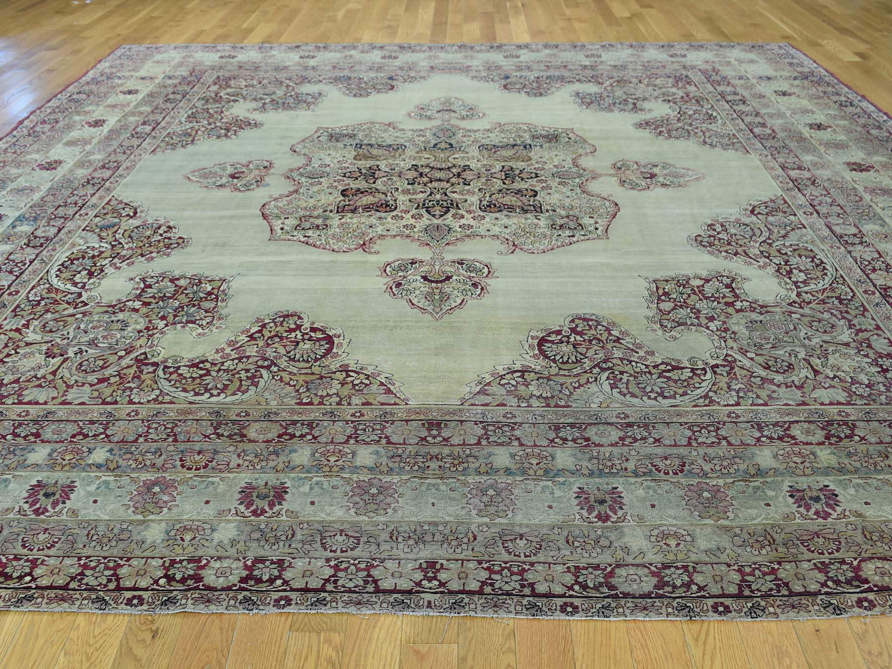 Kerman Antique hand-knotted wool rug in Beige & Red, 10'9" x 12' — SKU O036060 (view 2)