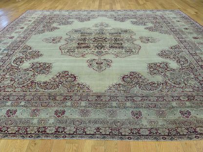 Beige 10'9" x 12'0" Antique Hand knotted Wool Rug - Sku: O036060