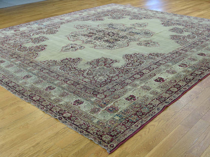 Beige 10'9" x 12'0" Antique Hand knotted Wool Rug - Sku: O036060