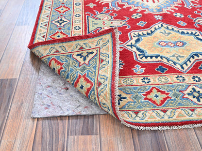 Kazak Kazak hand-knotted wool rug in Red & Light Blue, 4'1" x 6'1" — SKU O0361 (view 3)