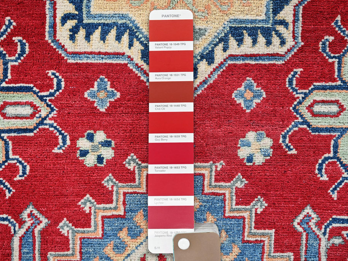 Kazak Kazak hand-knotted wool rug in Red & Light Blue, 4'1" x 6'1" — SKU O0361 (view 4)