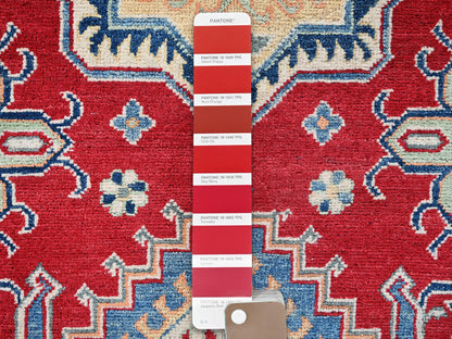 Kazak Kazak hand-knotted wool rug in Red & Light Blue, 4'1" x 6'1" — SKU O0361 (view 4)