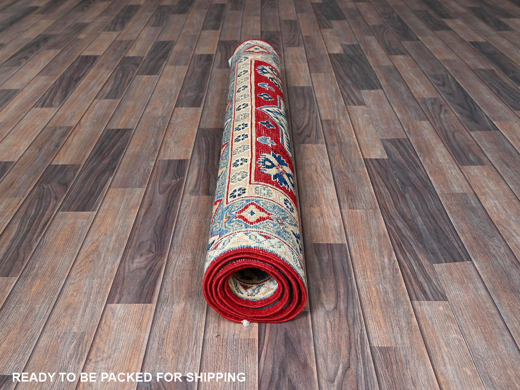 Kazak Kazak hand-knotted wool rug in Red & Light Blue, 4'1" x 6'1" — SKU O0361 (view 5)
