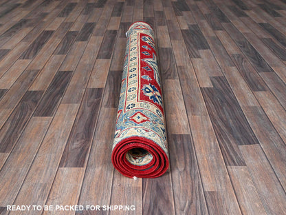 Kazak Kazak hand-knotted wool rug in Red & Light Blue, 4'1" x 6'1" — SKU O0361 (view 5)