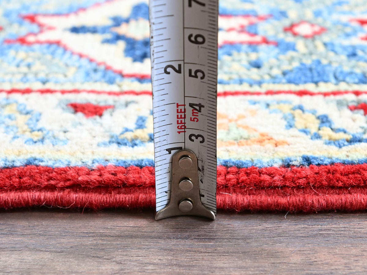 Kazak Kazak hand-knotted wool rug in Red & Light Blue, 4'1" x 6'1" — SKU O0361 (view 6)