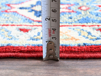 Kazak Kazak hand-knotted wool rug in Red & Light Blue, 4'1" x 6'1" — SKU O0361 (view 6)