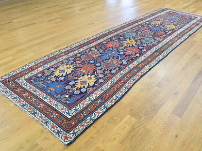Antique hand-knotted wool runner in Blue & Saffron, 3'5" x 12'9" — SKU O036267 (view 3)