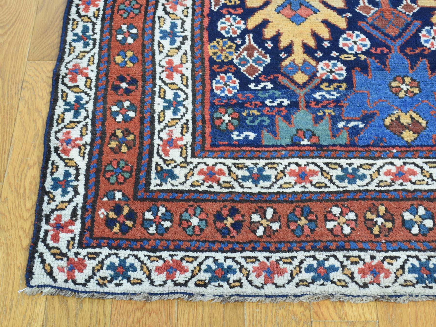 Antique hand-knotted wool runner in Blue & Saffron, 3'5" x 12'9" — SKU O036267 (view 5)