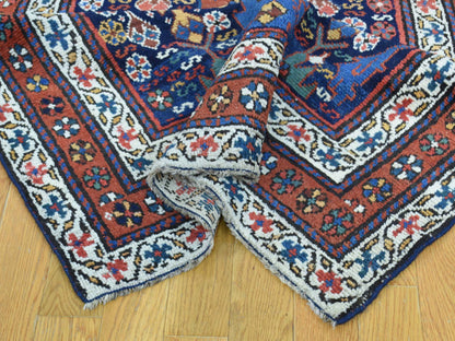 Antique hand-knotted wool runner in Blue & Saffron, 3'5" x 12'9" — SKU O036267 (view 6)