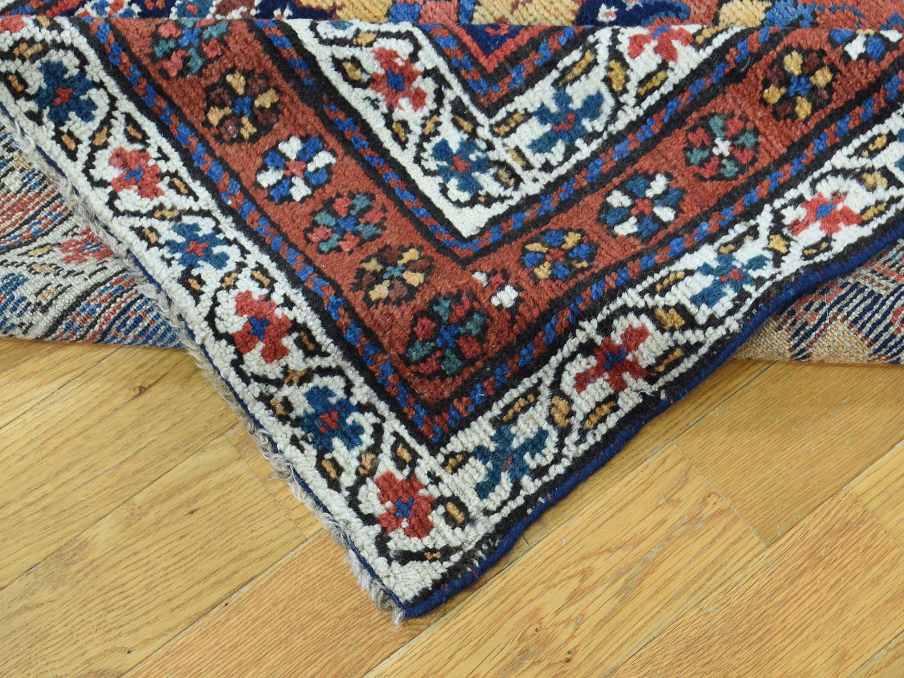 Antique hand-knotted wool runner in Blue & Saffron, 3'5" x 12'9" — SKU O036267 (view 7)