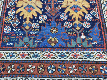 Antique hand-knotted wool runner in Blue & Saffron, 3'5" x 12'9" — SKU O036267 (view 8)