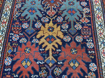 Antique hand-knotted wool runner in Blue & Saffron, 3'5" x 12'9" — SKU O036267 (view 9)