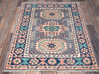 Grey 2'0" x 2'8" Tribal Hand knotted Wool Rug - Sku: O0368
