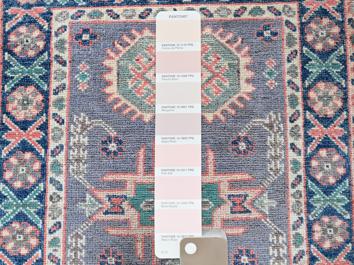 Kazak Kazak hand-knotted wool rug in Gray & Navy Blue, 2' x 2'8" — SKU O0368 (view 4)