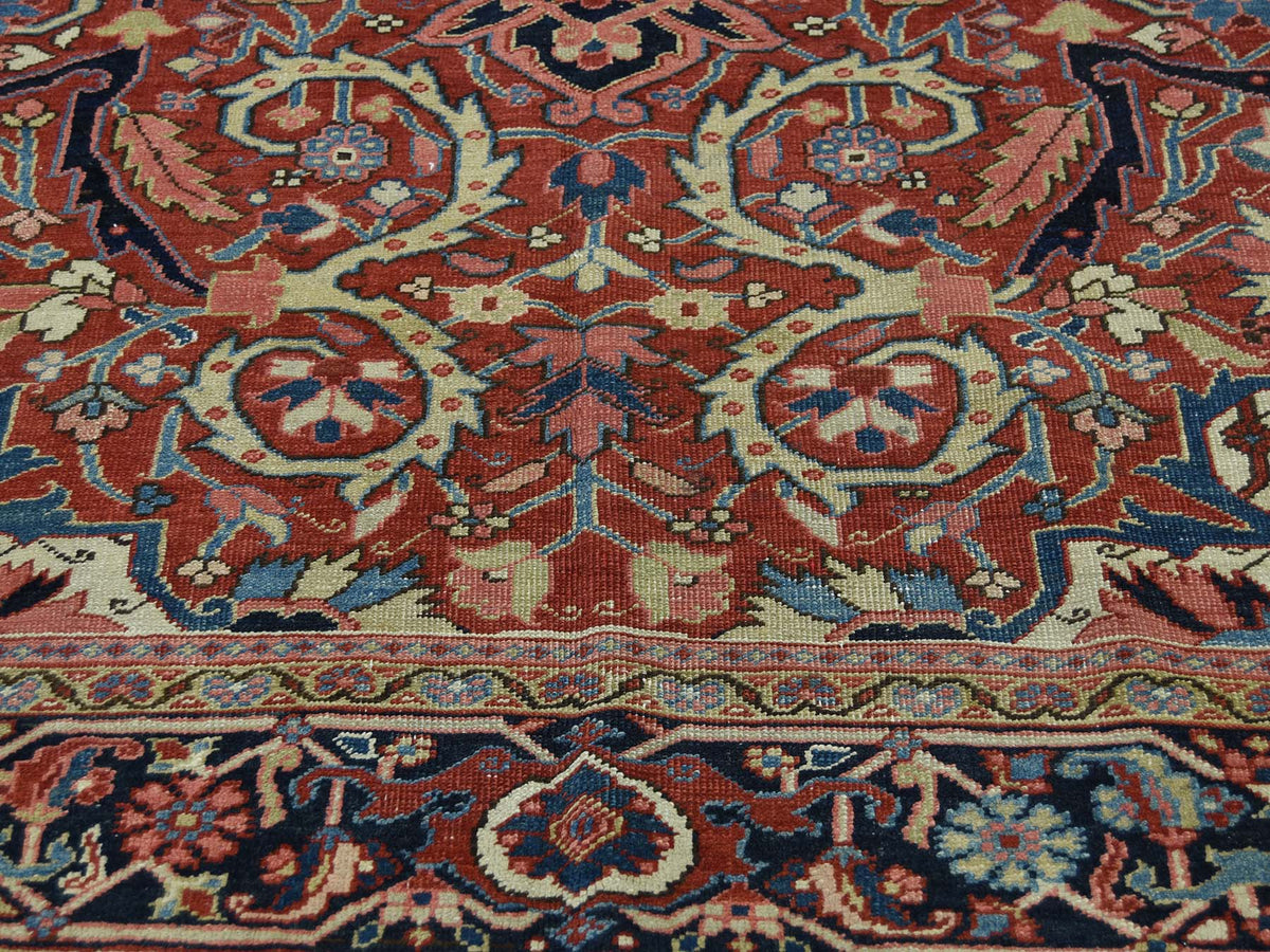 Heriz Antique hand-knotted wool rug in Red & Navy Blue, 8'6" x 11'7" — SKU O037427 (view 8)