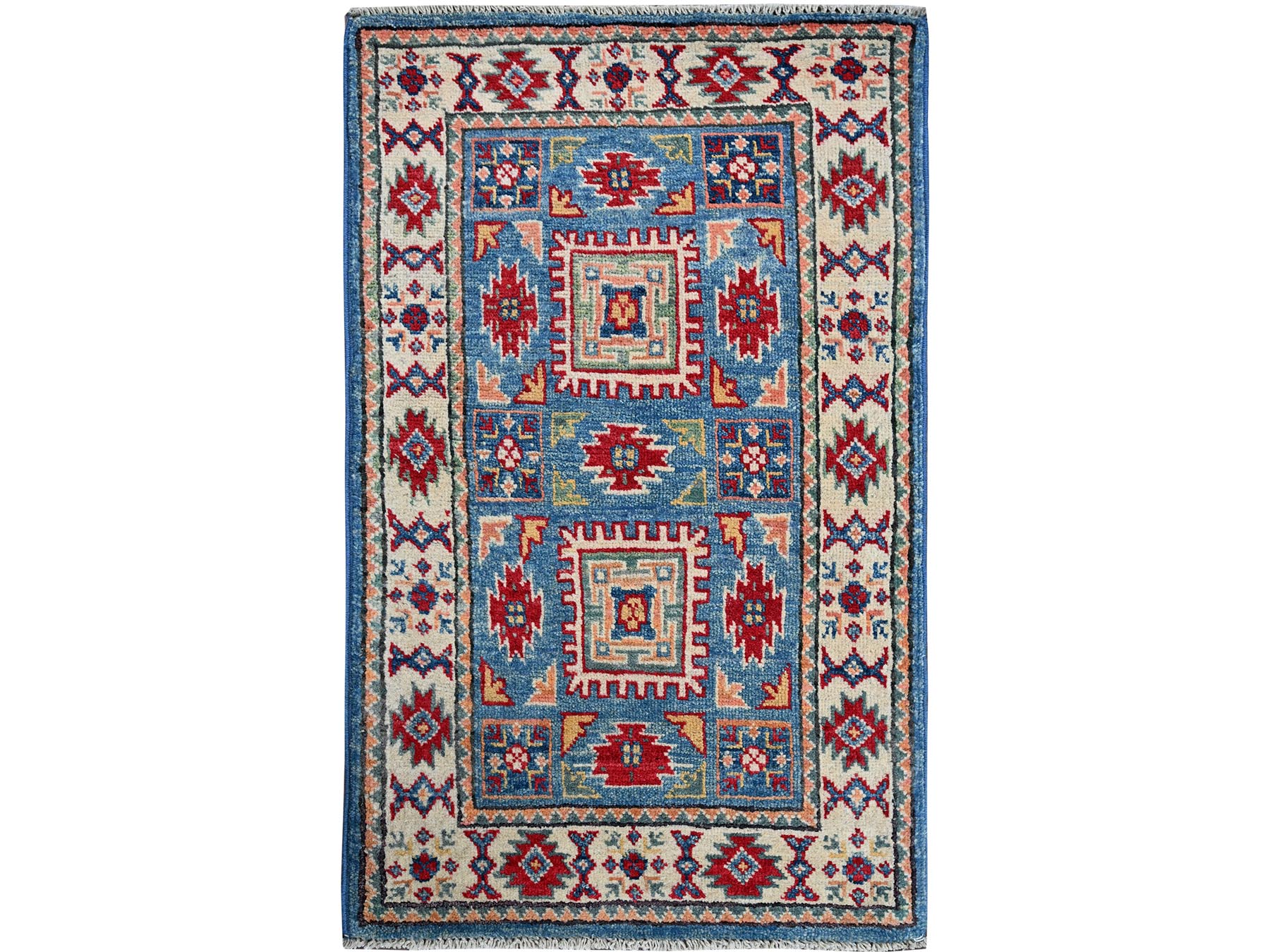 Kazak Kazak hand-knotted wool rug in Blue & Ivory, 1'10" x 3' — SKU O0378