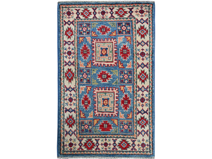Blue 1'10" x 3'0" Kazak Hand knotted Wool Rug - Sku: O0378