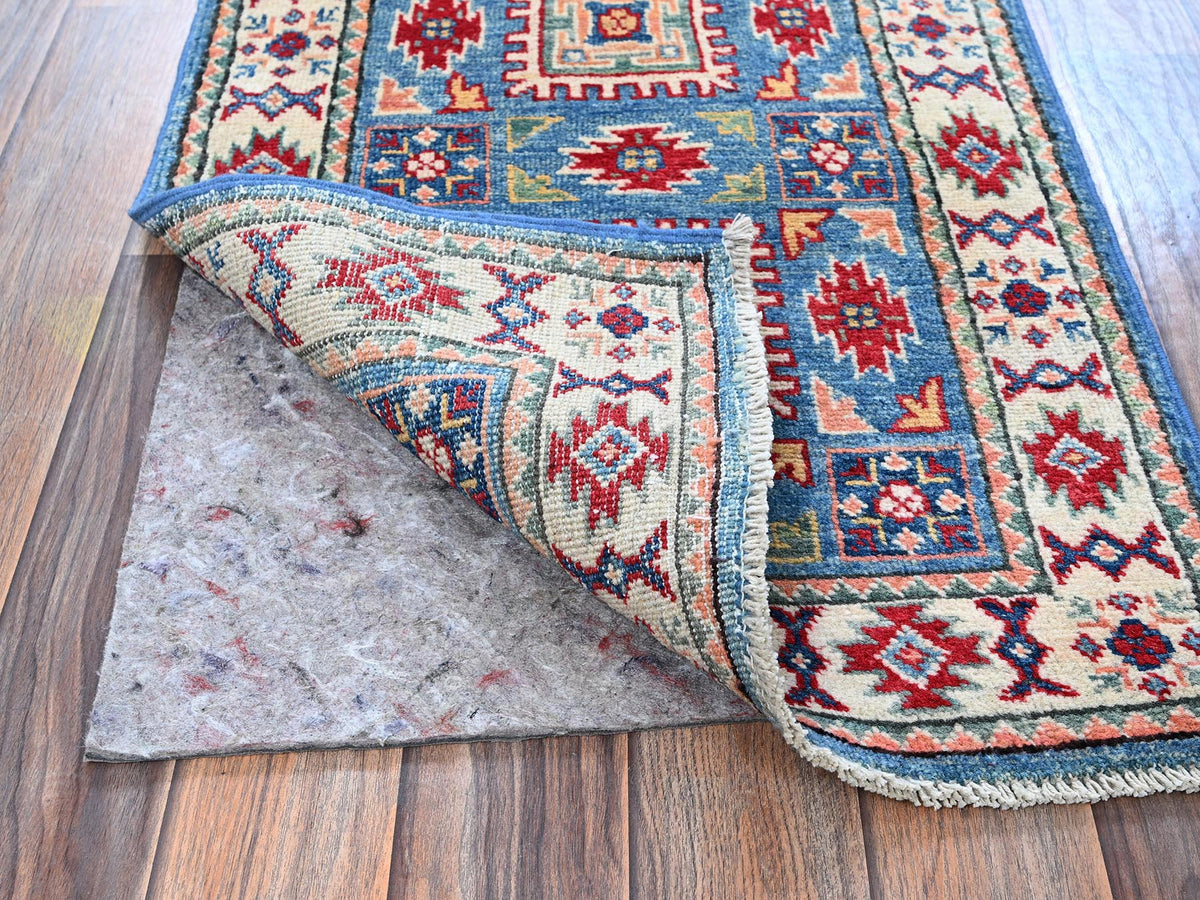 Kazak Kazak hand-knotted wool rug in Blue & Ivory, 1'10" x 3' — SKU O0378 (view 3)