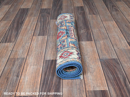 Blue 1'10" x 3'0" Kazak Hand knotted Wool Rug - Sku: O0378