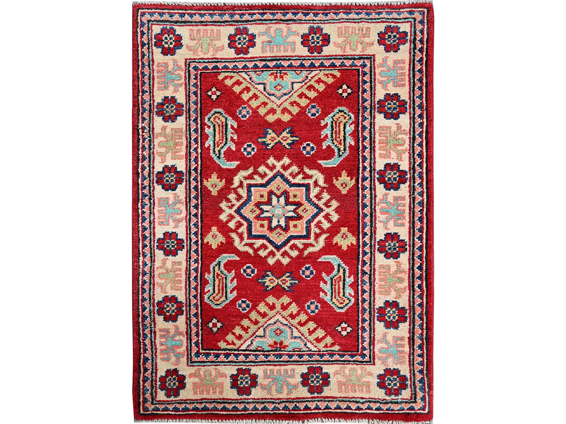 Kazak Kazak hand-knotted wool rug in Red & Ivory, 2'1" x 3' — SKU O0387