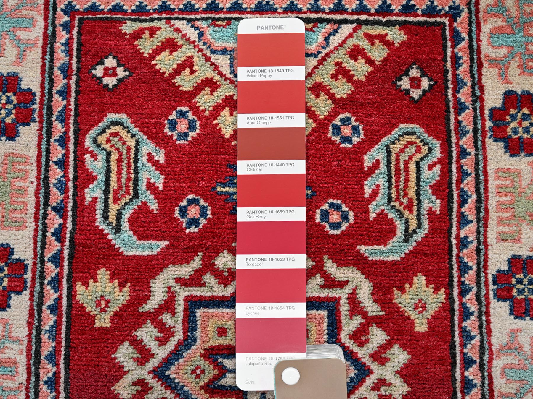 Kazak Kazak hand-knotted wool rug in Red & Ivory, 2'1" x 3' — SKU O0387 (view 4)