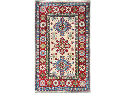 Kazak Kazak hand-knotted wool rug in Ivory & Red, 2'6" x 4'1" — SKU O0393