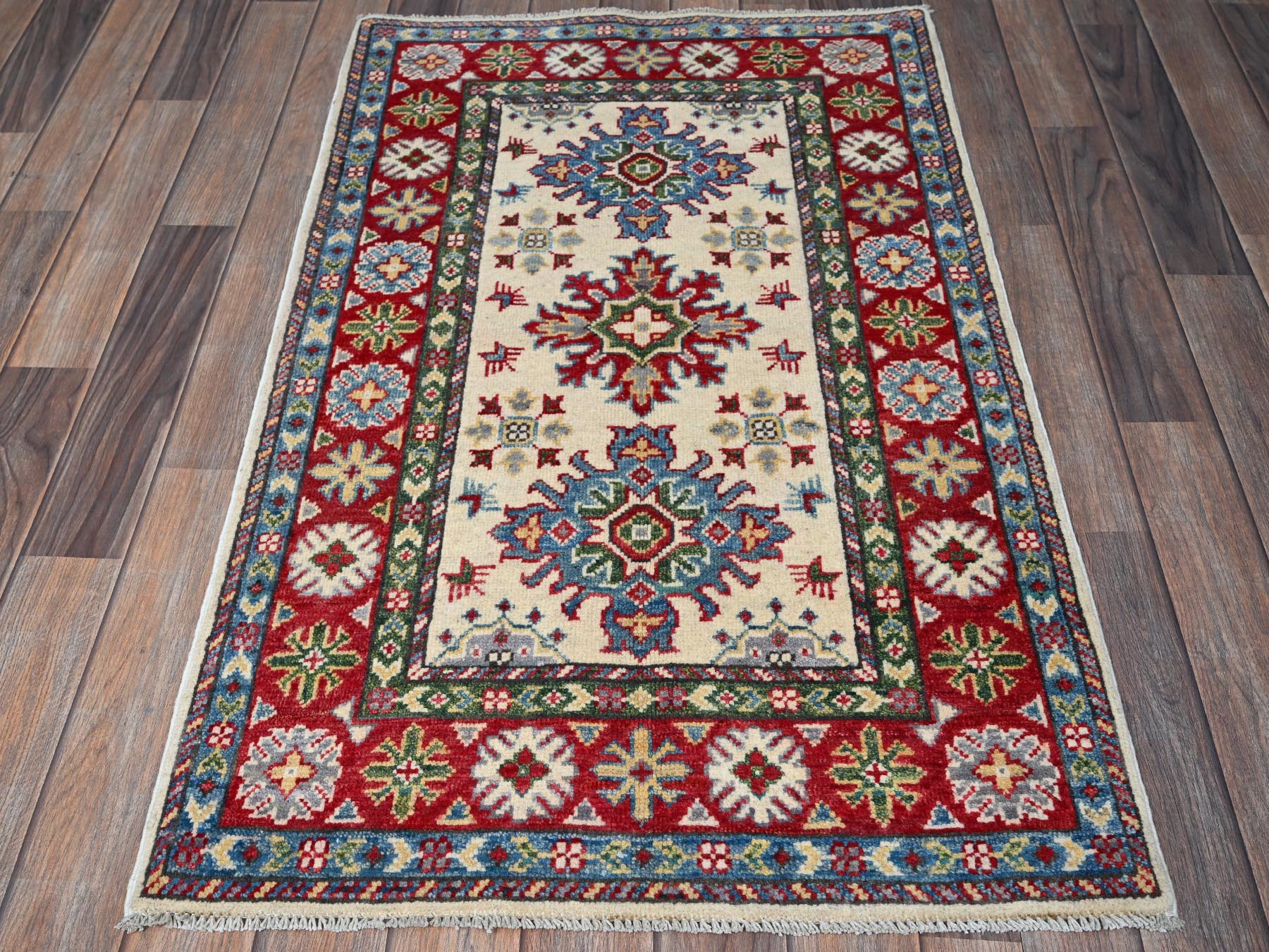 Kazak Kazak hand-knotted wool rug in Ivory & Red, 2'6" x 4'1" — SKU O0393 (view 2)