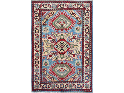 Kazak Kazak hand-knotted wool rug in Blue & Ivory, 2'9" x 3'11" — SKU O0397
