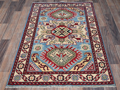 Blue 2'9" x 3'11" Kazak Hand knotted Wool Rug - Sku: O0397