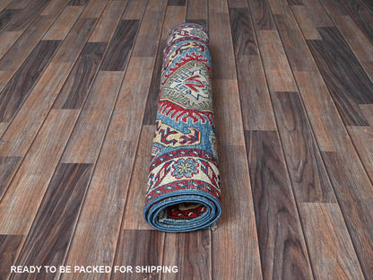Blue 2'9" x 3'11" Kazak Hand knotted Wool Rug - Sku: O0397
