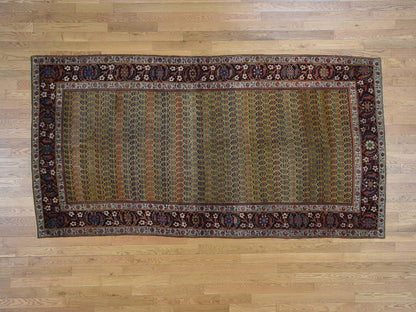Yellow 5'1" x 9'10" Antique Hand knotted Wool Rug - Sku: O039843