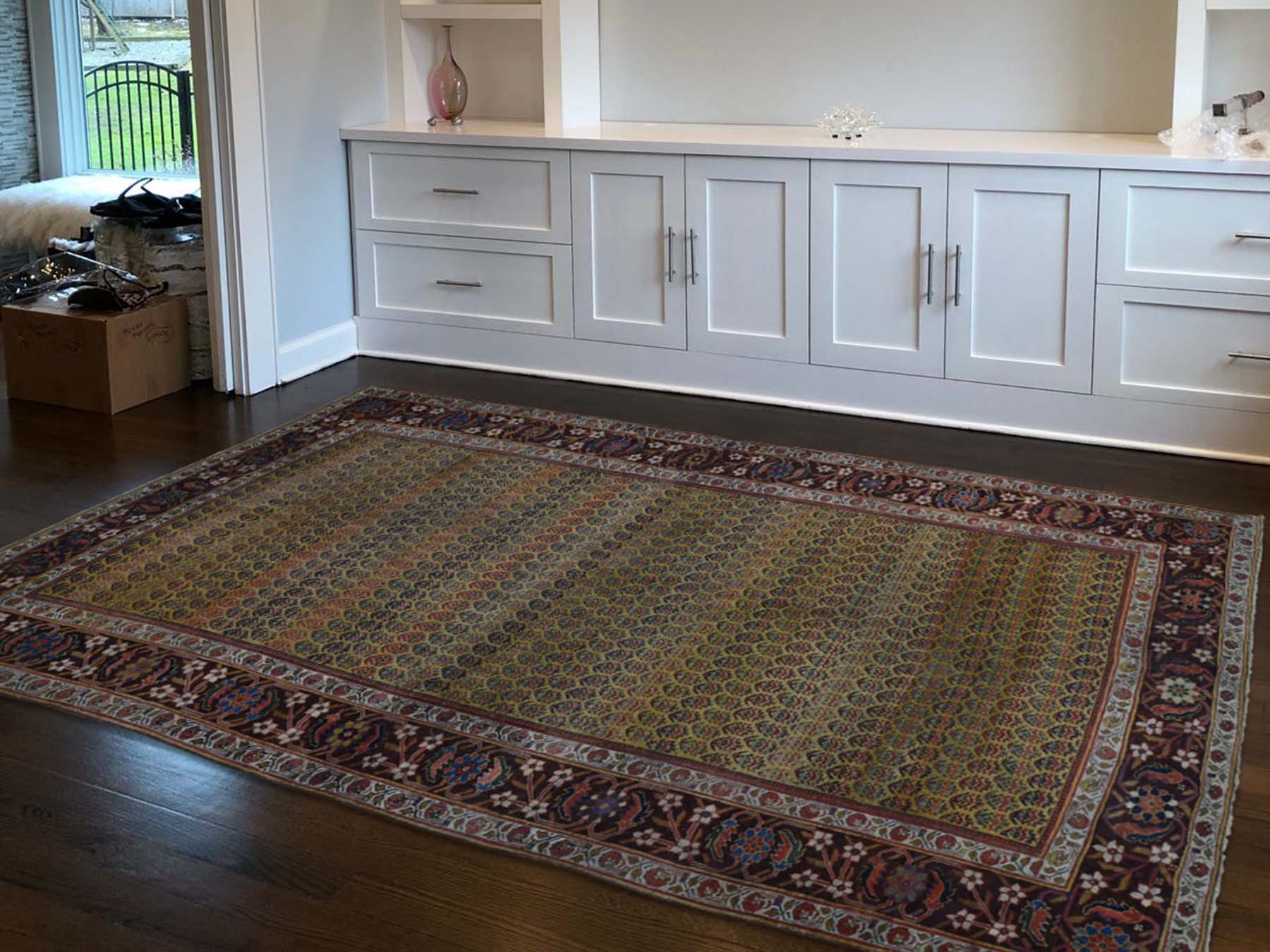 Yellow 5'1" x 9'10" Antique Hand knotted Wool Rug - Sku: O039843