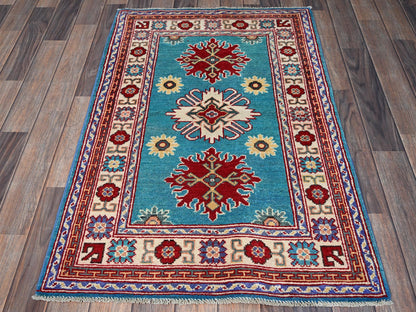 Blue 2'7" x 4'1" Kazak Hand knotted Wool Rug - Sku: O0398