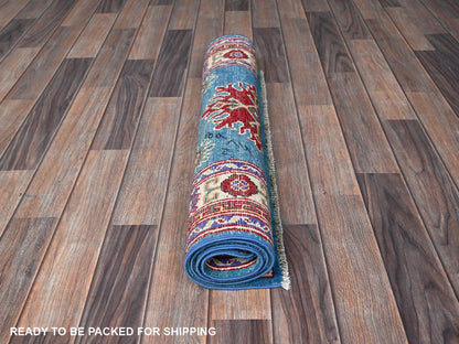 Blue 2'7" x 4'1" Kazak Hand knotted Wool Rug - Sku: O0398