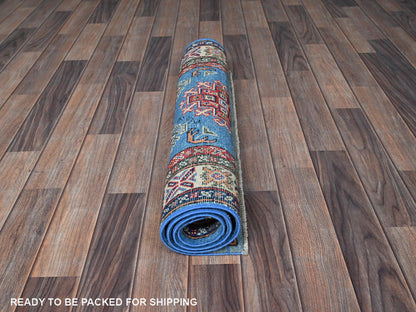 Blue 2'9" x 4'1" Kazak Hand knotted Wool Rug - Sku: O0399